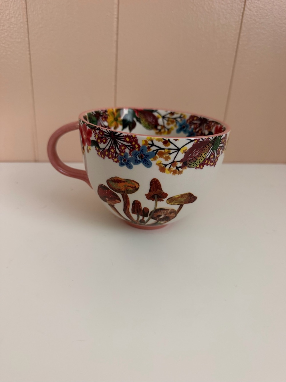 Nathalie Lete Anthropologie mug with flowers and mushrooms